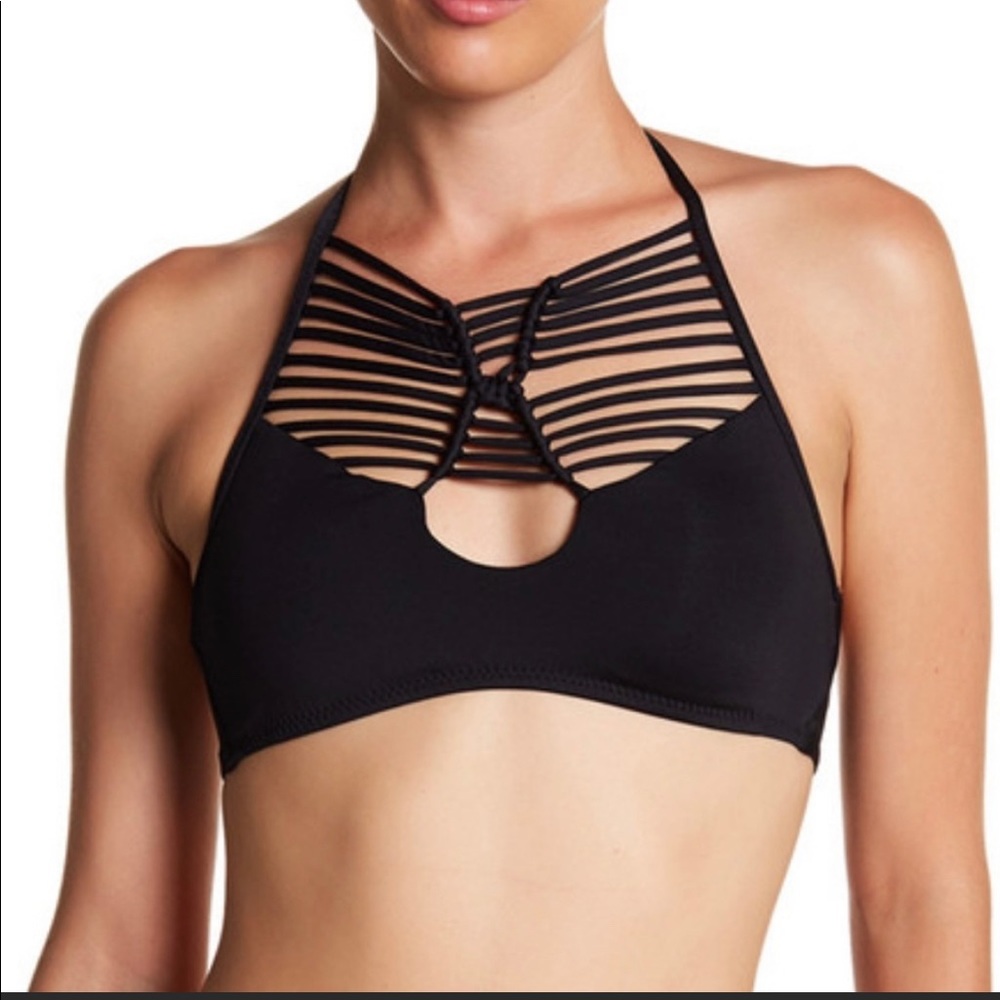 BECCA Electric Current High Neck Halter Bikini Top